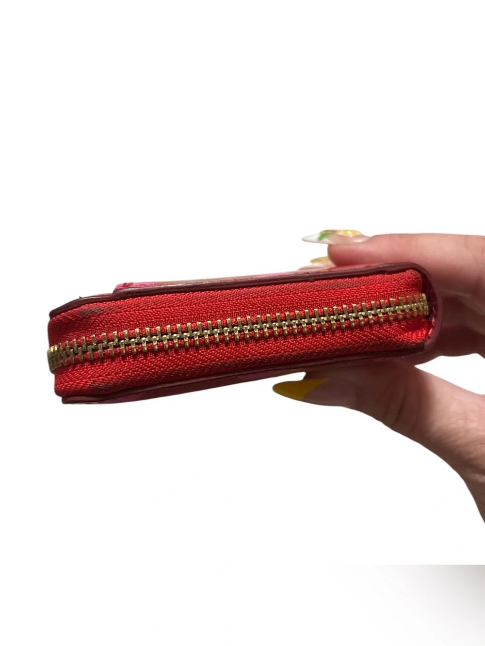 Kate Spade Carlisle Street Zip Around Red Wallet with Pink Polka Dots - Picture 3 of 4